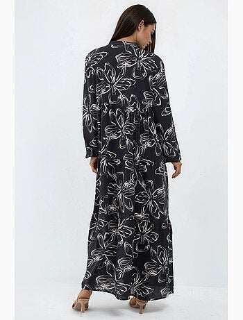 Vestido maxi confortável com padrão hiccup