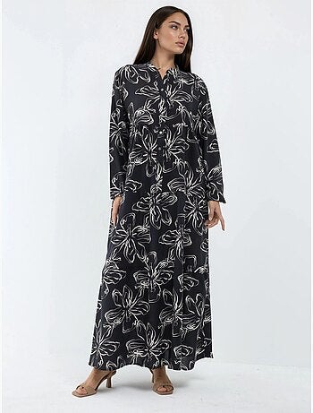 Vestido maxi confortável com padrão hiccup