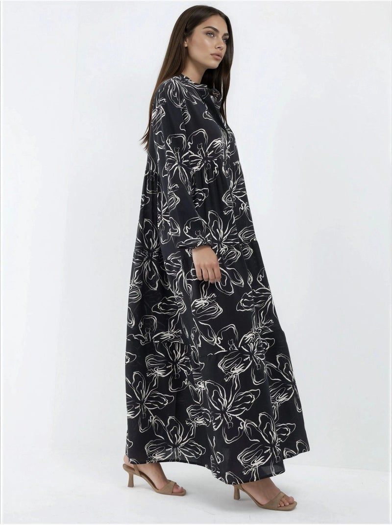 Vestido maxi confortável com padrão hiccup Preto - Kiabi