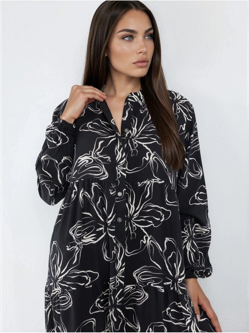 Vestido maxi confortável com padrão hiccup Preto - Kiabi