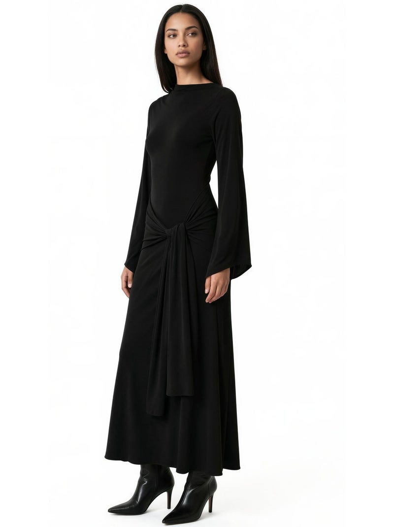 Vestido maxi cor areia em linha a com detalhe de amarração na cintura hiccup Preto - Kiabi