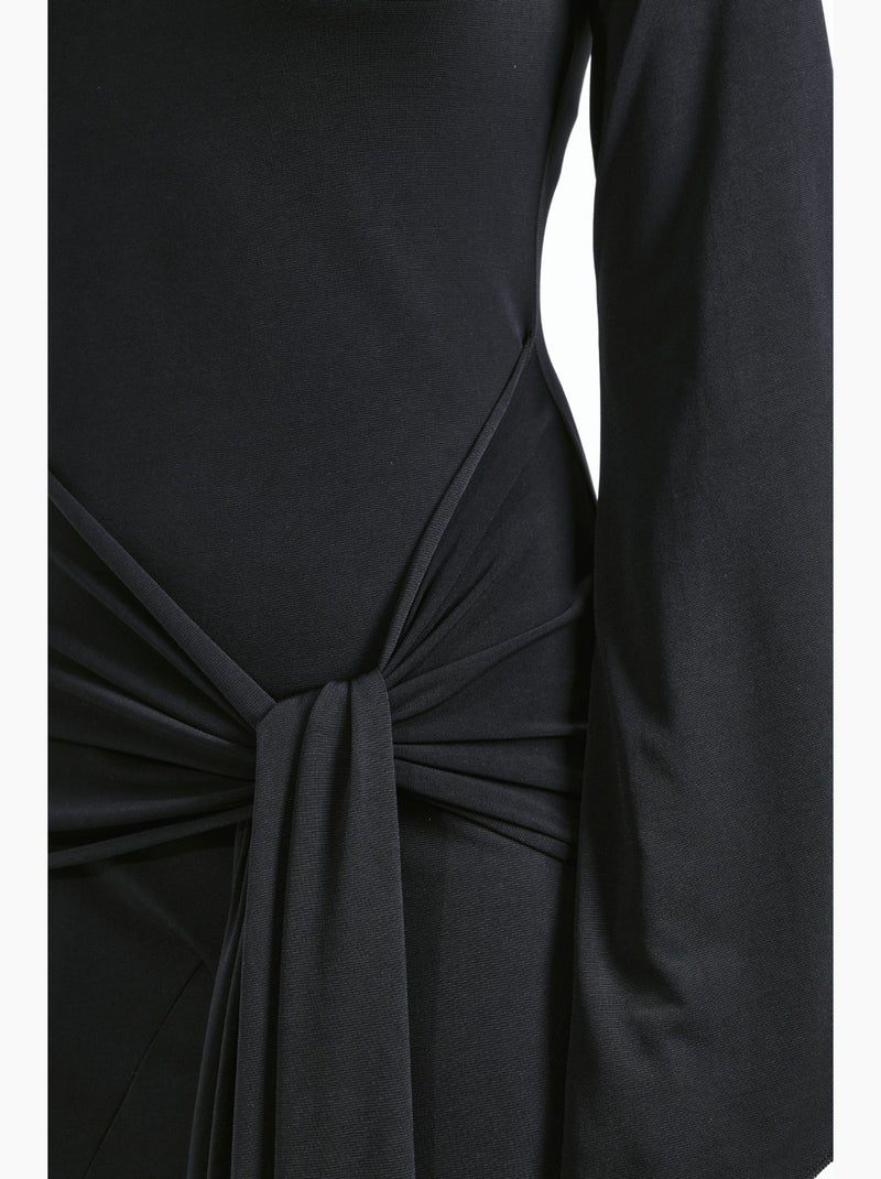 Vestido maxi cor areia em linha a com detalhe de amarração na cintura hiccup Preto - Kiabi