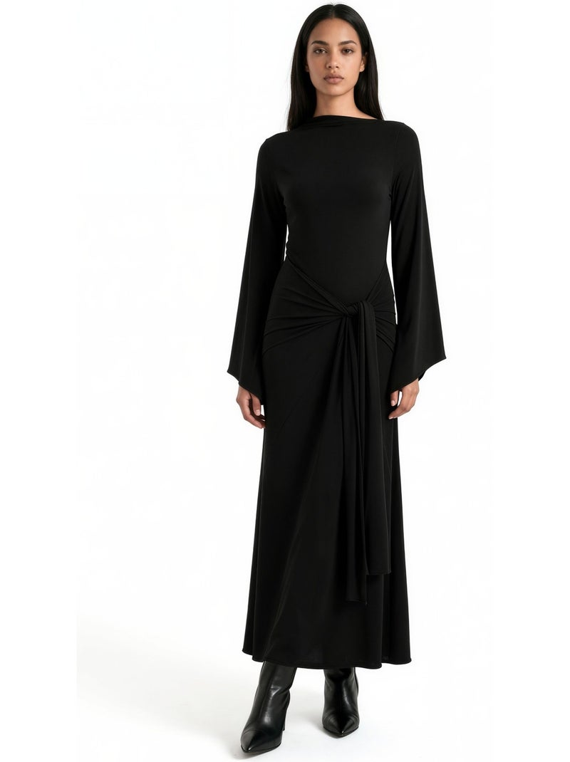 Vestido maxi cor areia em linha a com detalhe de amarração na cintura hiccup Preto - Kiabi