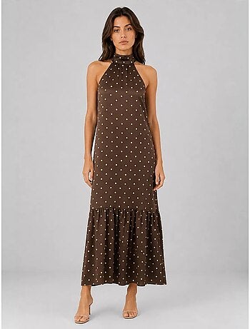 Vestido maxi de bolinhas com decote halter mixray