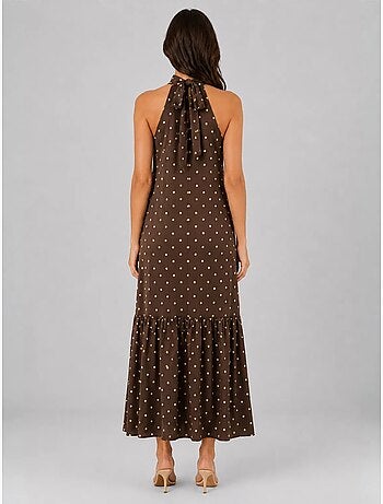 Vestido maxi de bolinhas com decote halter mixray