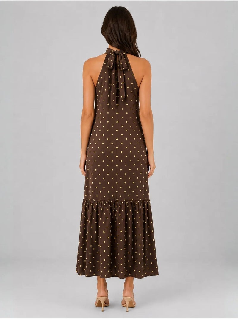 Vestido maxi de bolinhas com decote halter mixray Castanho-chocolate - Kiabi