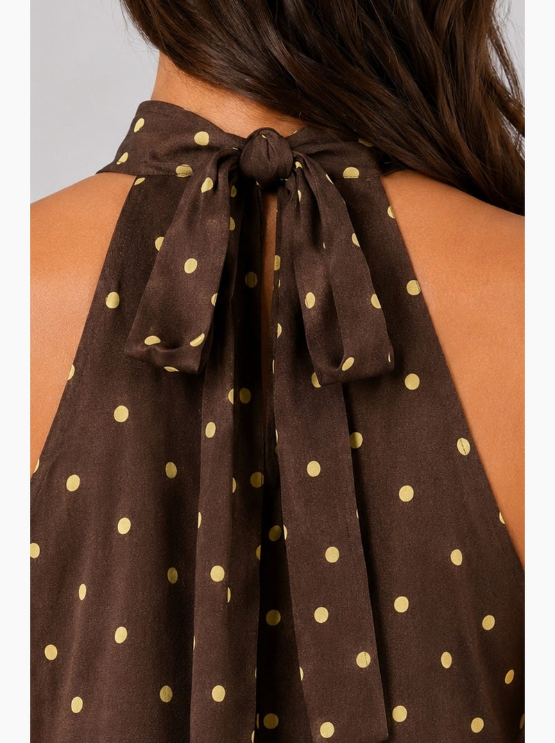 Vestido maxi de bolinhas com decote halter mixray Castanho-chocolate - Kiabi
