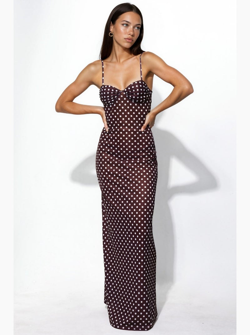 Vestido maxi de bolinhas com gola em coração hiccup Vermelho bordô - Kiabi