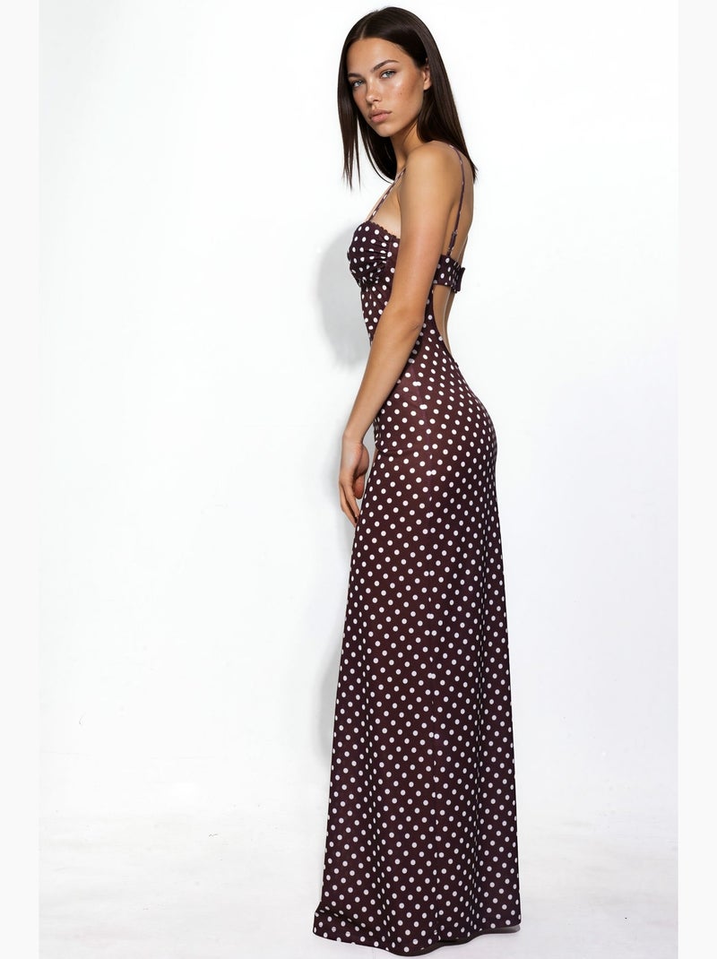 Vestido maxi de bolinhas com gola em coração hiccup Vermelho bordô - Kiabi