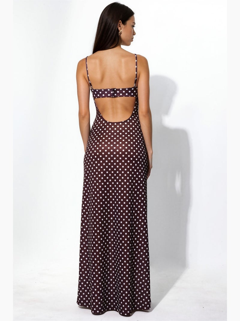 Vestido maxi de bolinhas com gola em coração hiccup Vermelho bordô - Kiabi