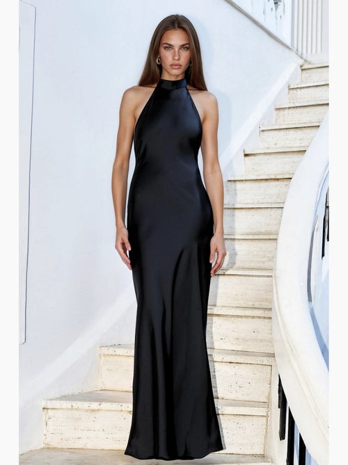Vestido maxi de cetim com decote halter hiccup - Kiabi