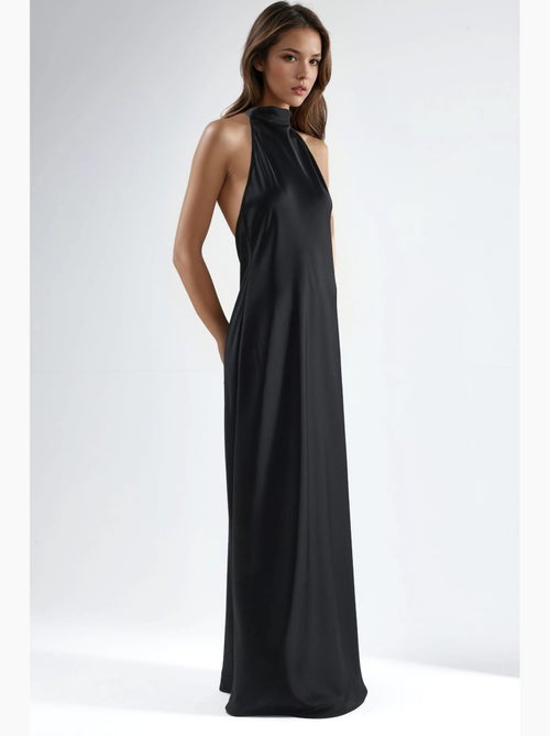 Vestido maxi de cetim com decote halter hiccup - Kiabi