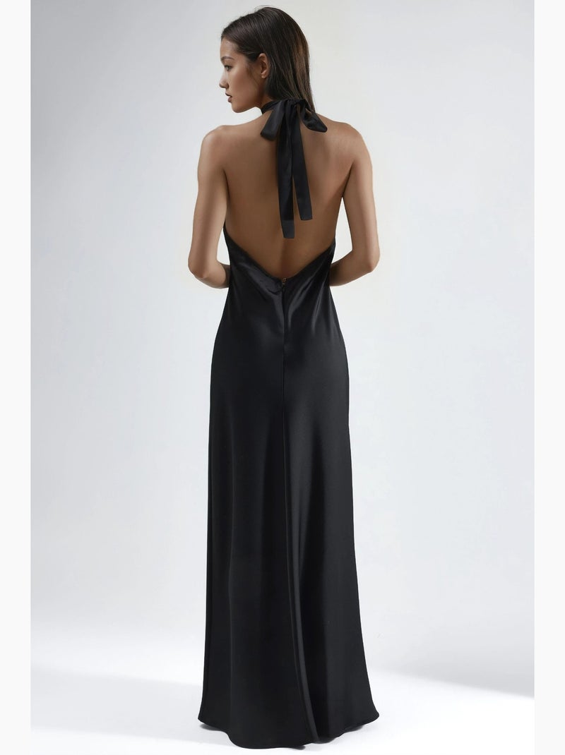 Vestido maxi de cetim com decote halter hiccup Preto - Kiabi