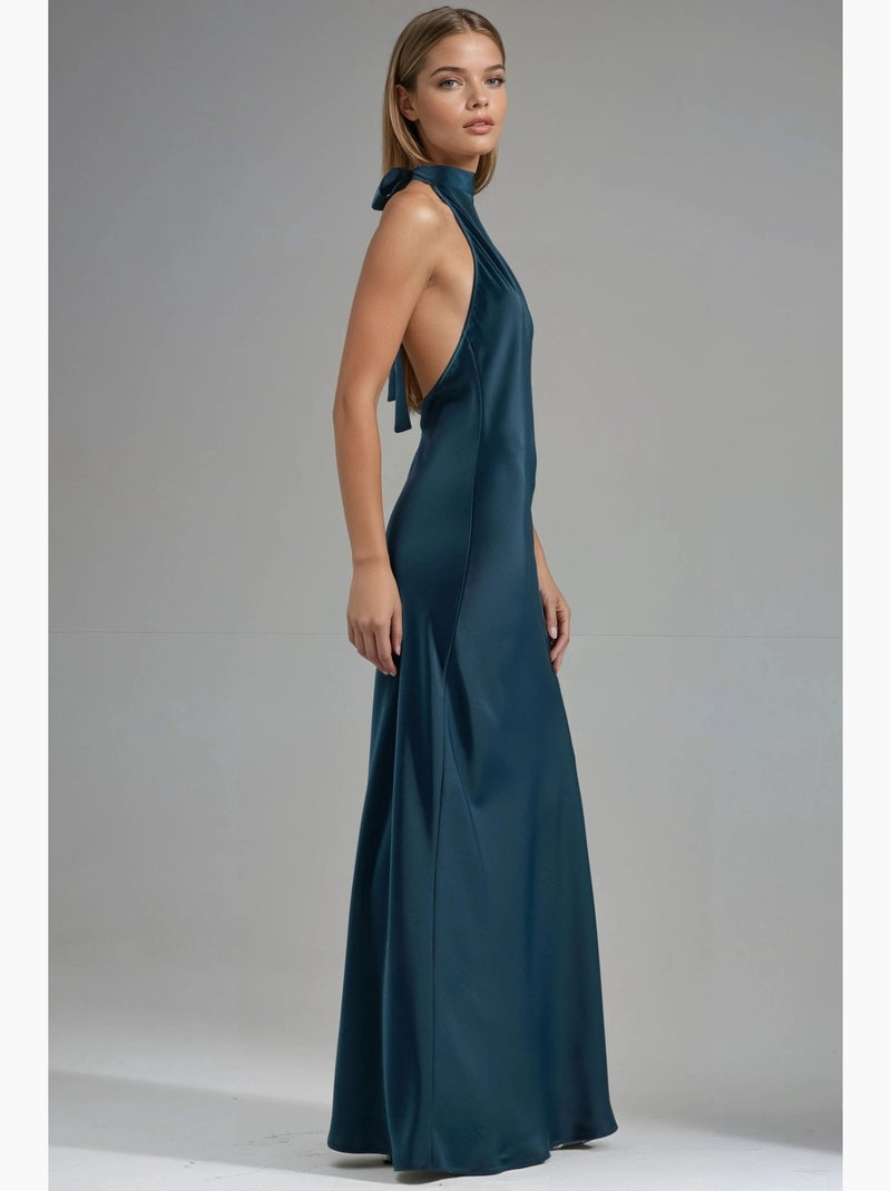Vestido maxi de cetim com decote halter hiccup Verde escuro - Kiabi