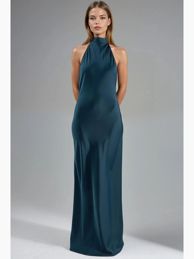 Vestido maxi de cetim com decote halter hiccup Verde escuro - Kiabi