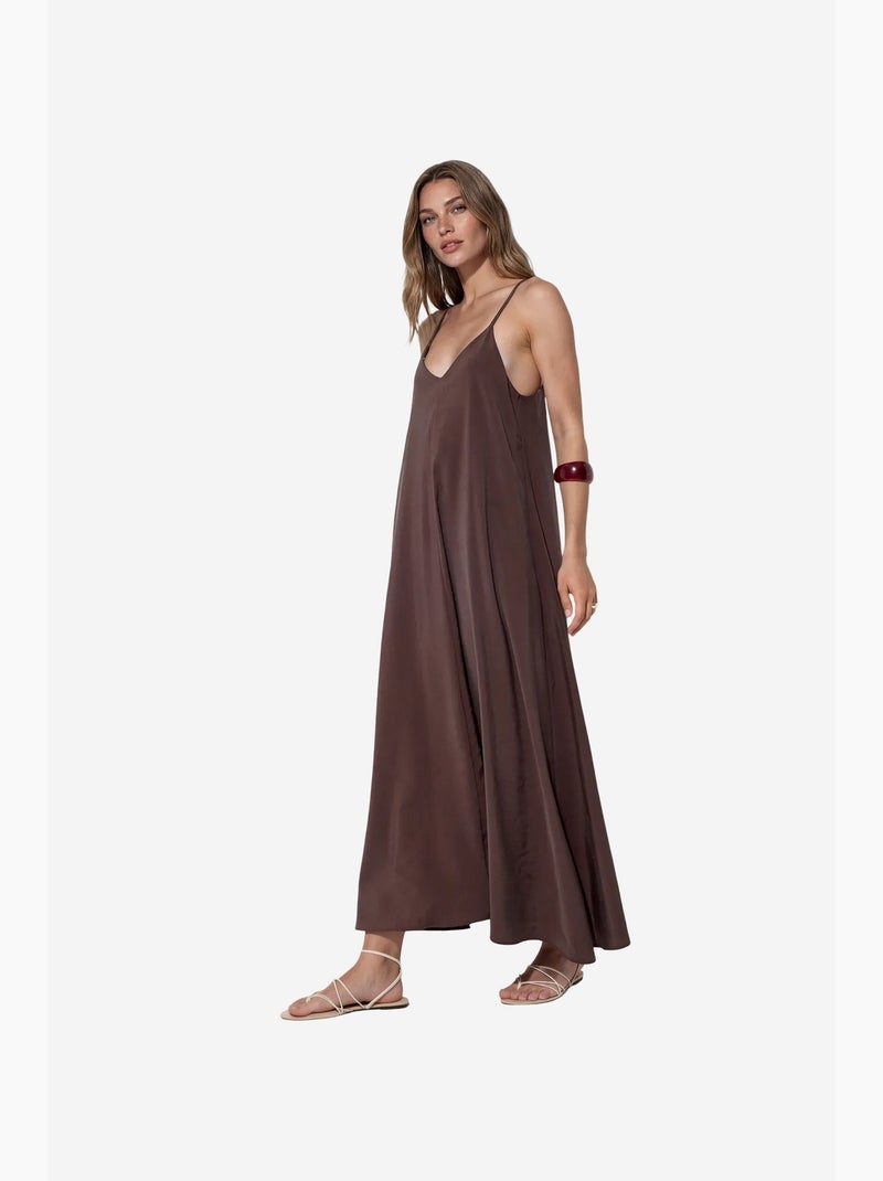 Vestido maxi de cetim sem mangas busem Castanho-escuro - Kiabi