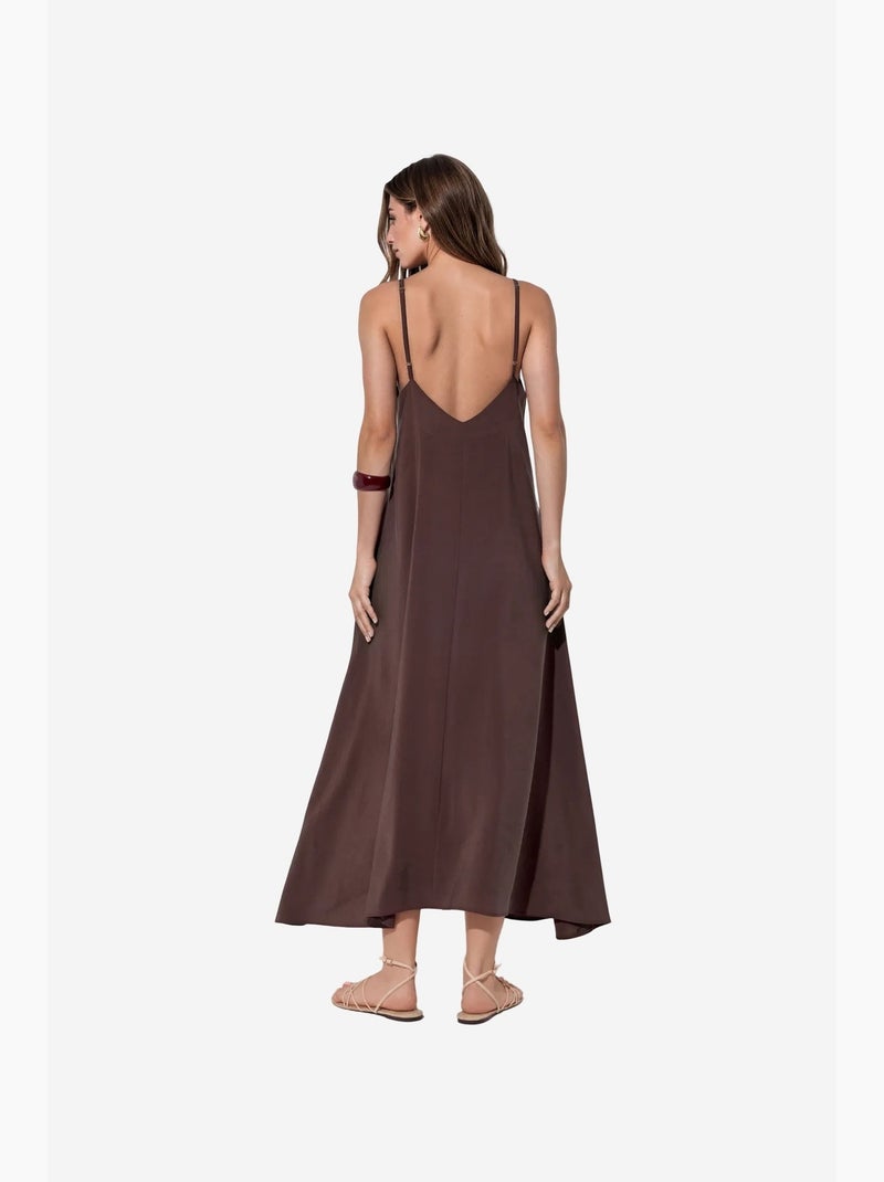 Vestido maxi de cetim sem mangas busem Castanho-escuro - Kiabi