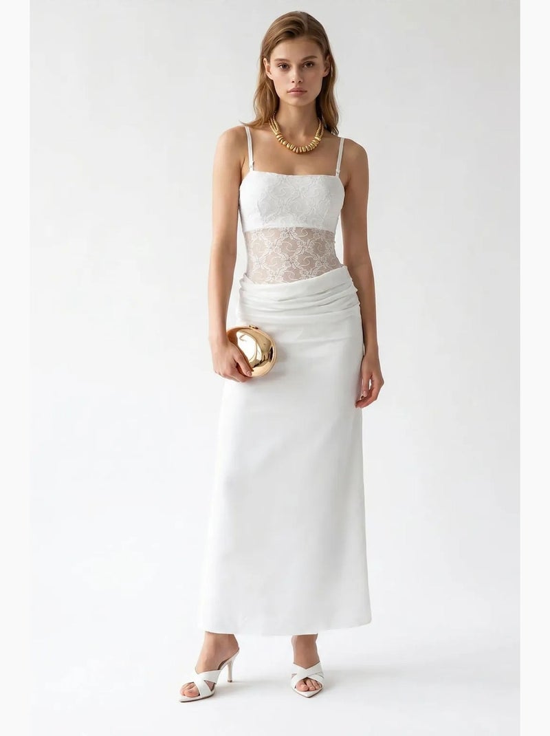 Vestido maxi de cetim sem mangas com decote quadrado mixray Branco - Kiabi