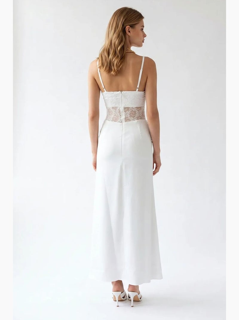 Vestido maxi de cetim sem mangas com decote quadrado mixray Branco - Kiabi