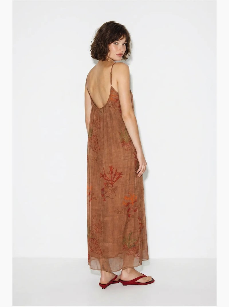 Vestido maxi de chiffon estampado lucci Castanho - Kiabi