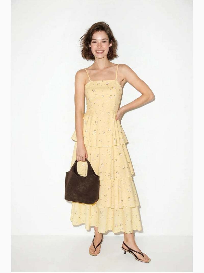 Vestido maxi de chiffon floral lucci Amarelo-limão - Kiabi