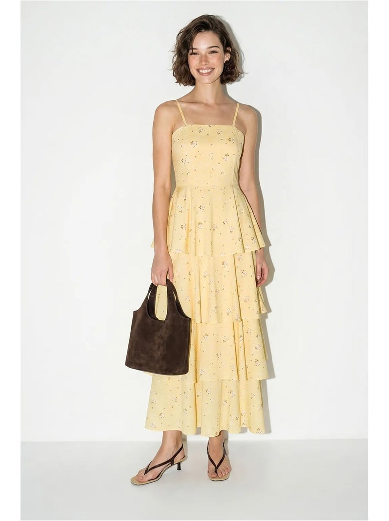 Vestido maxi de chiffon floral lucci Amarelo-limão - Kiabi