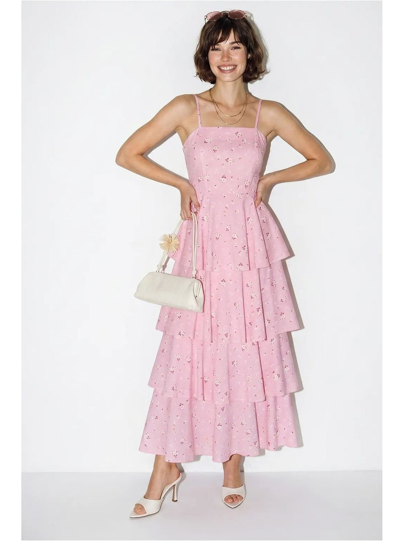 Vestido maxi de chiffon floral lucci Rosa - Kiabi