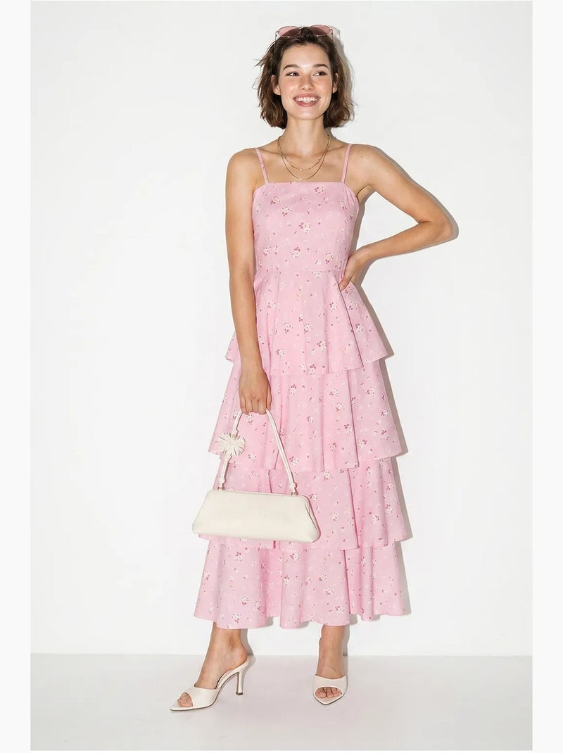 Vestido maxi de chiffon floral lucci Rosa - Kiabi