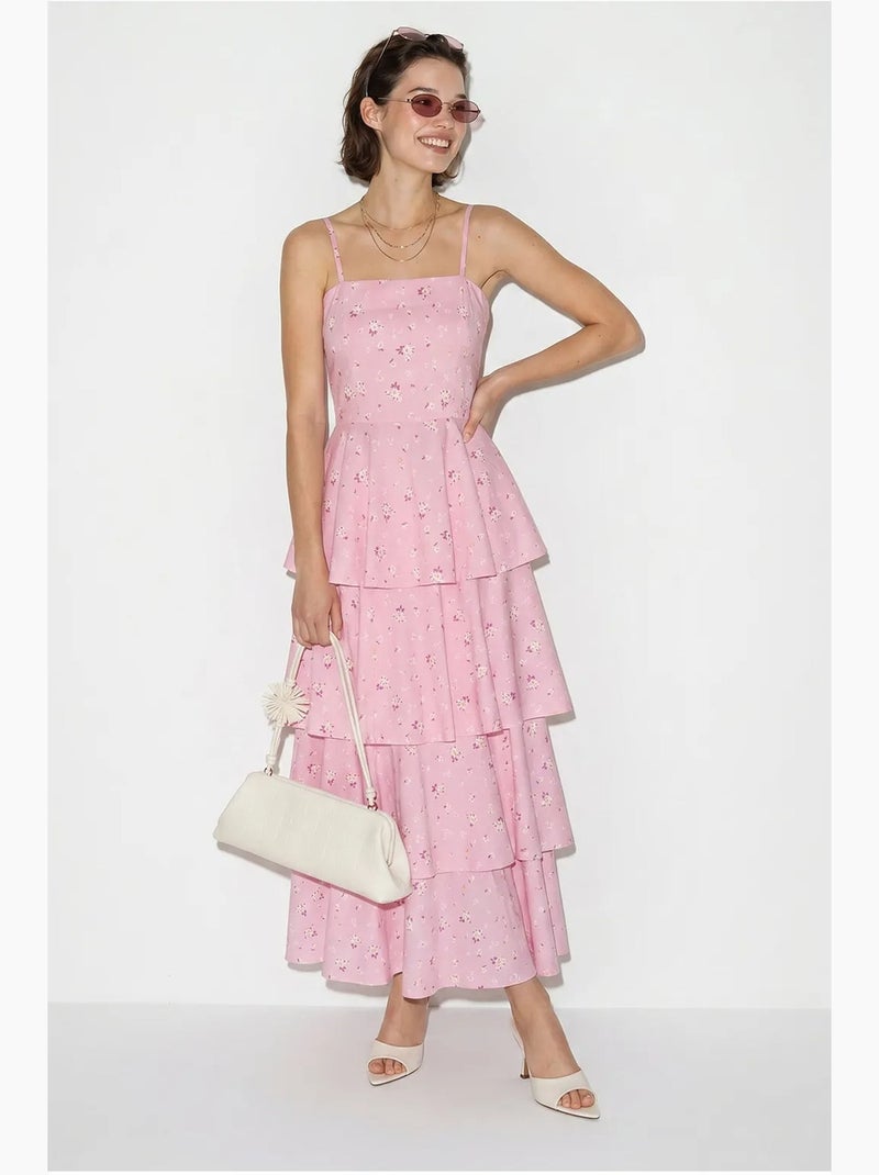 Vestido maxi de chiffon floral lucci Rosa - Kiabi