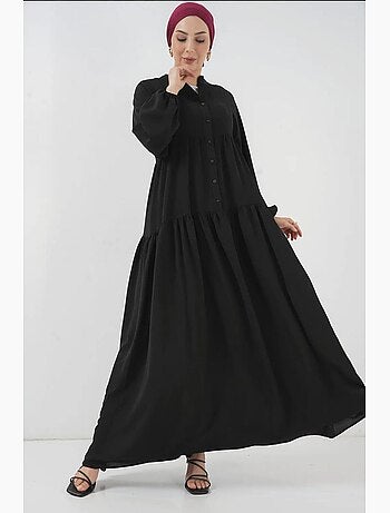 Vestido maxi de corte relaxado com decote em v e fecho de botões bdart