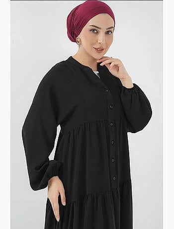 Vestido maxi de corte relaxado com decote em v e fecho de botões bdart