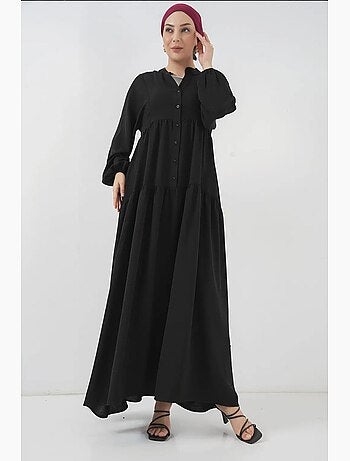 Vestido maxi de corte relaxado com decote em v e fecho de botões bdart