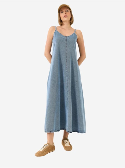 Vestido maxi de ganga com decote em v e fecho de botões lucci - Kiabi Vestido maxi de ganga com decote em v e fecho de botões lucci - Kiabi