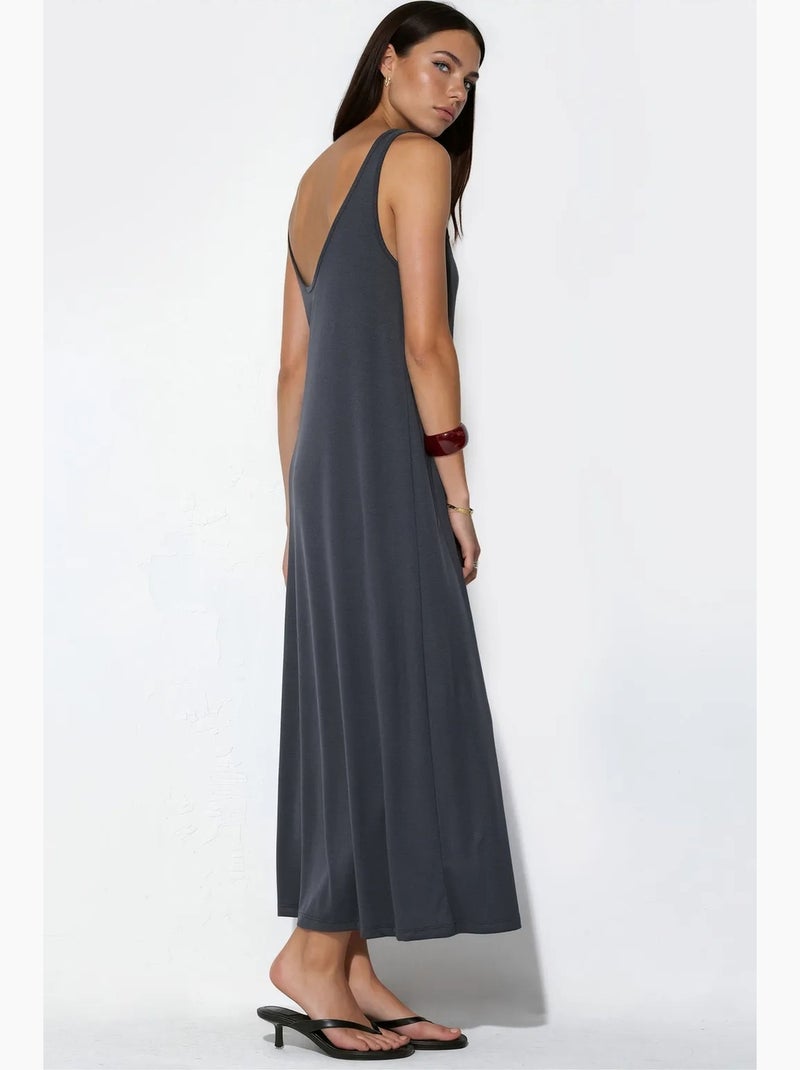 Vestido maxi de jersey liso busem Preto - Kiabi