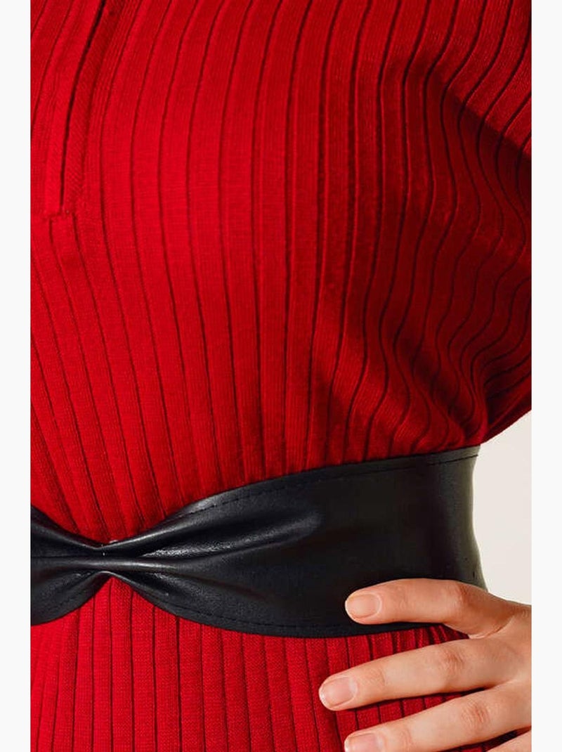 Vestido maxi de malha canelada com gola alta bdart Vermelho - Kiabi