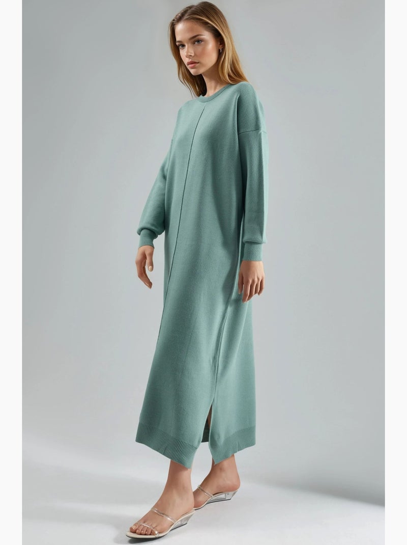Vestido maxi de malha canelada com gola redonda my fashion Verde pastel - Kiabi