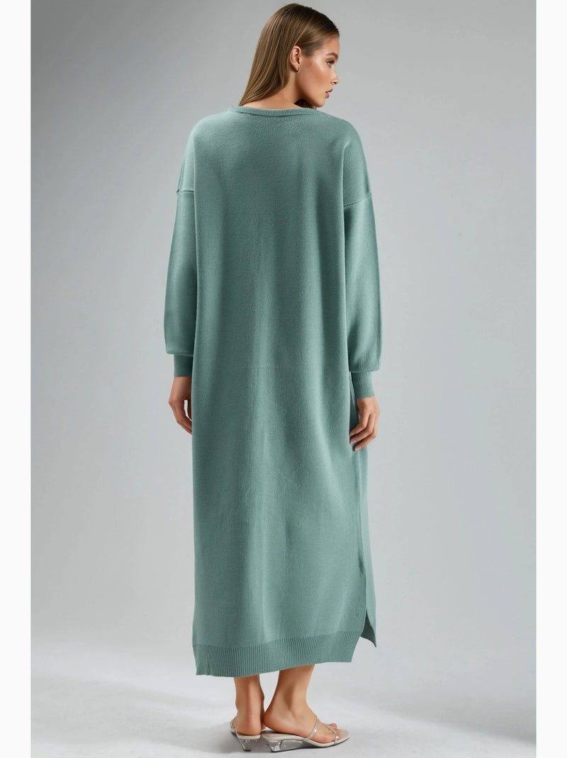 Vestido maxi de malha canelada com gola redonda my fashion Verde pastel - Kiabi