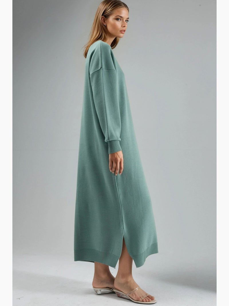Vestido maxi de malha canelada com gola redonda my fashion Verde pastel - Kiabi
