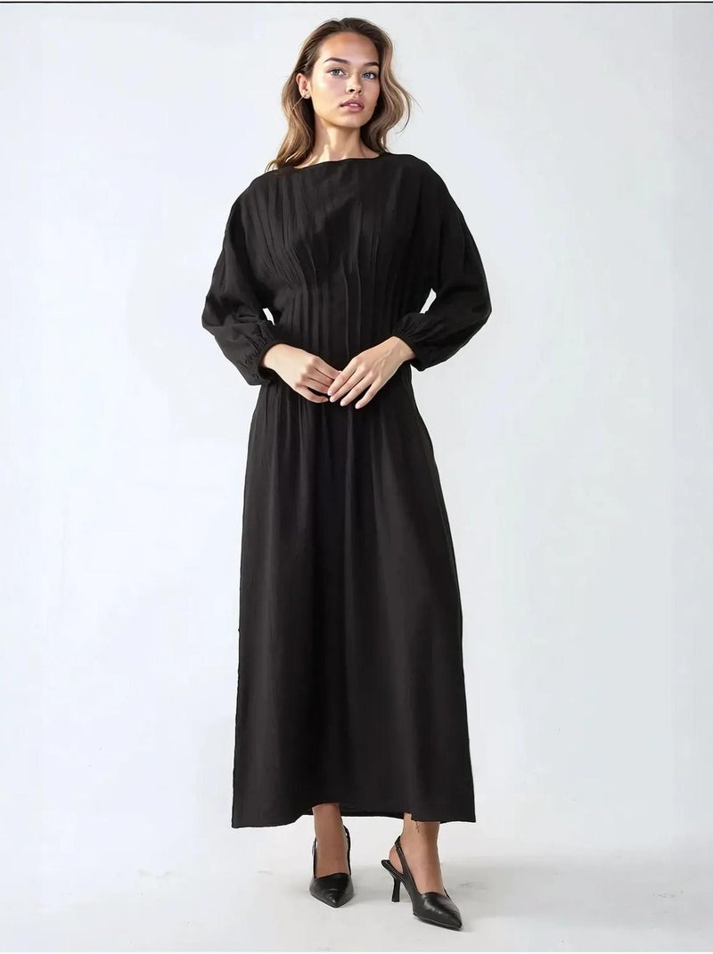 Vestido maxi de manga comprida com decote redondo hiccup Preto - Kiabi