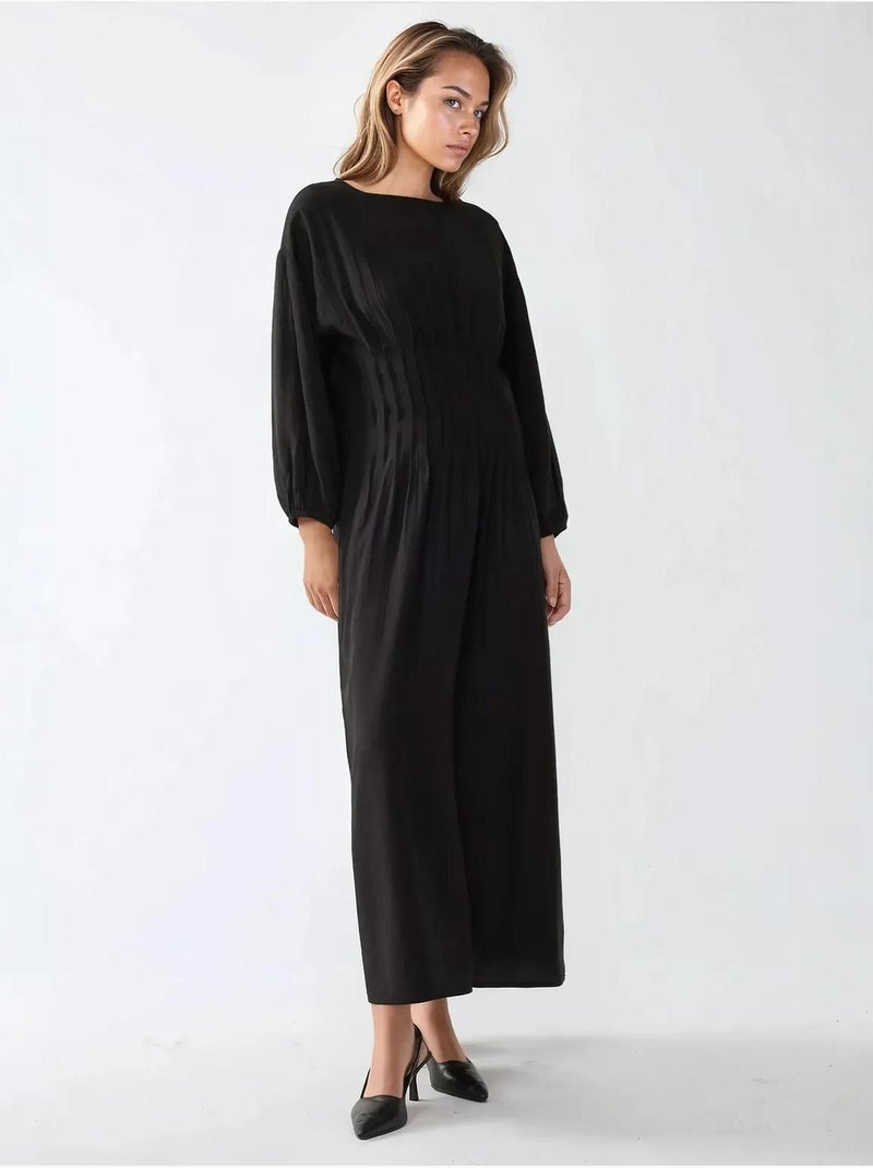 Vestido maxi de manga comprida com decote redondo hiccup Preto - Kiabi