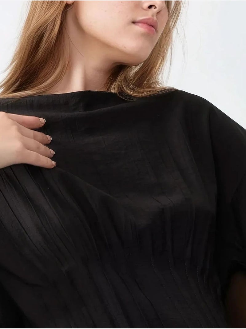Vestido maxi de manga comprida com decote redondo hiccup Preto - Kiabi