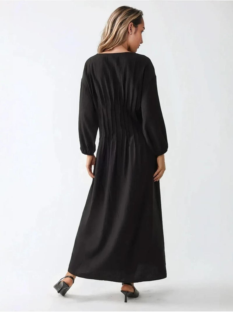 Vestido maxi de manga comprida com decote redondo hiccup Preto - Kiabi