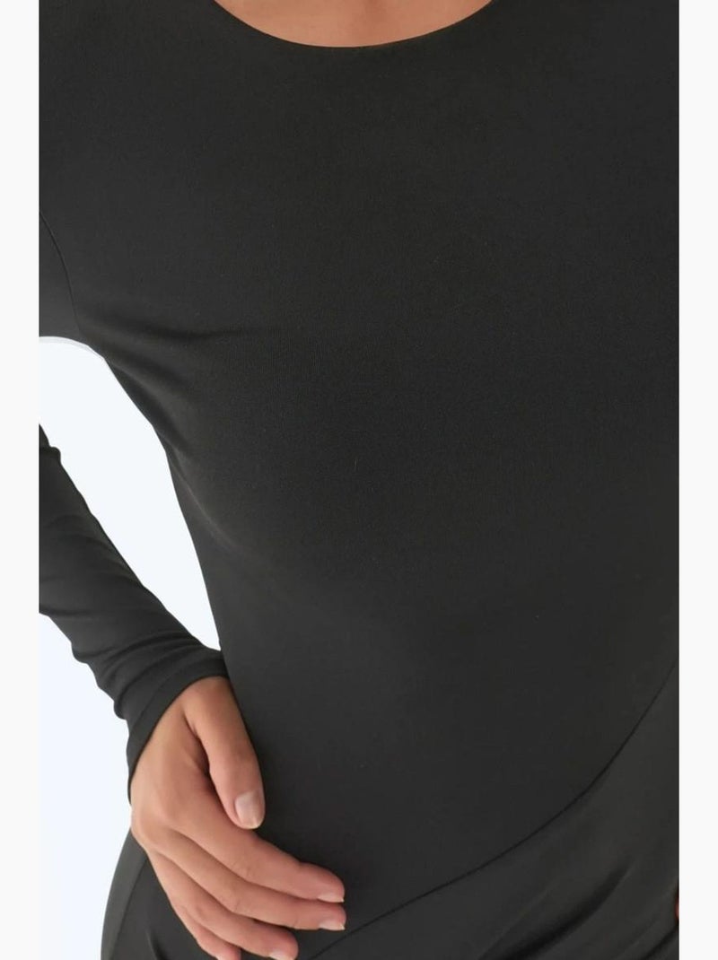 Vestido maxi de manga comprida com racha com folhos hiccup Preto - Kiabi
