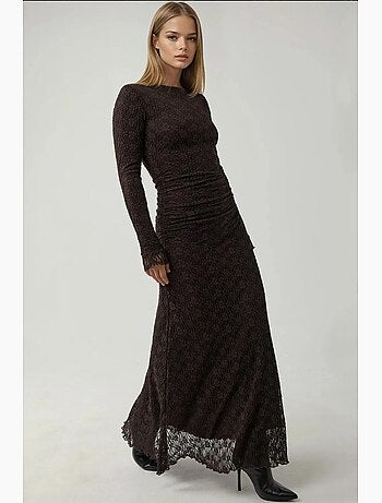 Vestido maxi de renda com gola redonda hiccup
