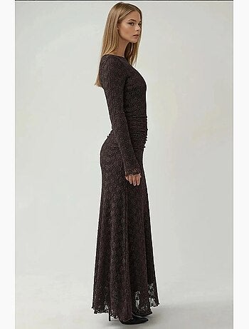 Vestido maxi de renda com gola redonda hiccup