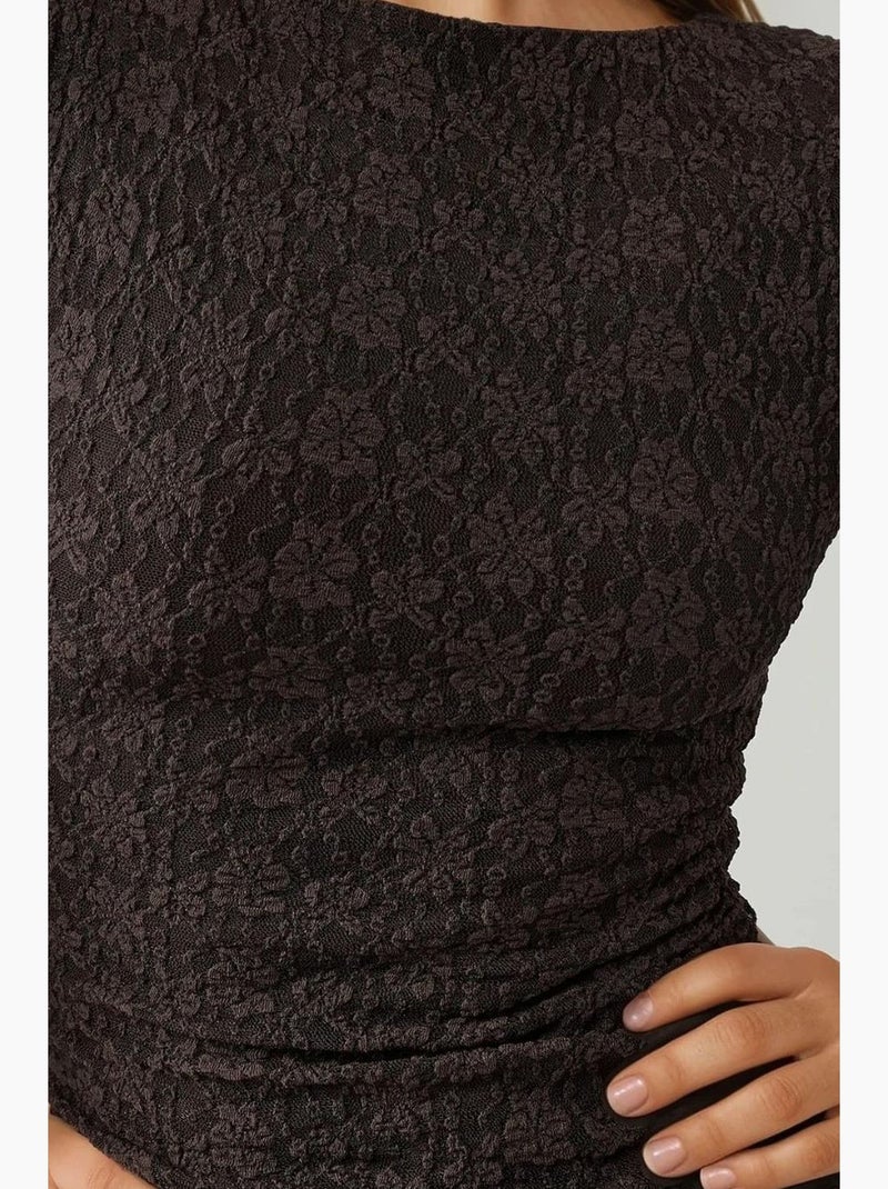 Vestido maxi de renda com gola redonda hiccup Castanho-escuro - Kiabi