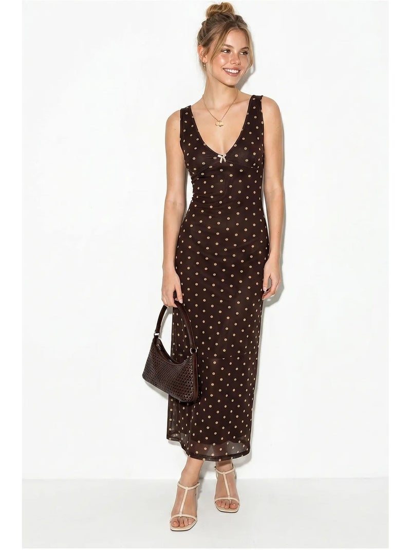 Vestido maxi de tule com bolinhas lucci Castanho-chocolate - Kiabi