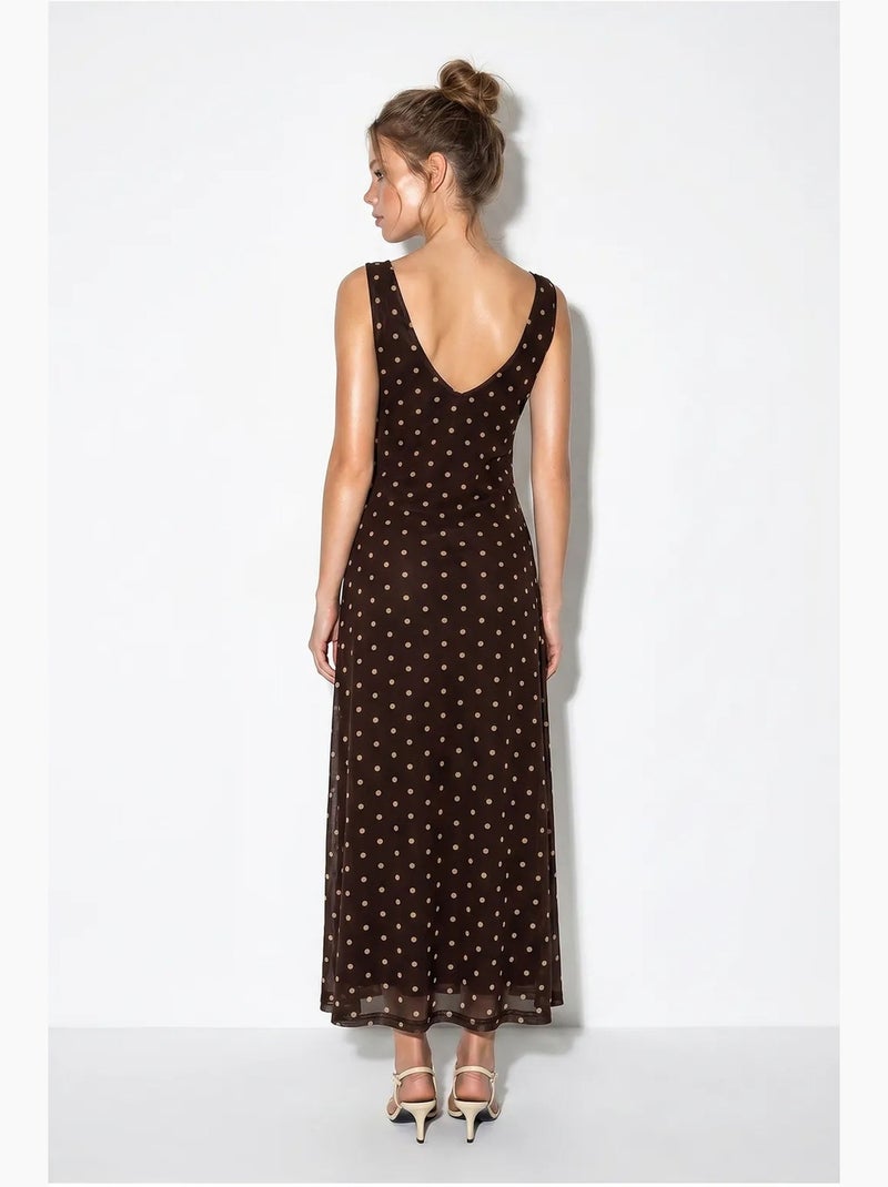 Vestido maxi de tule com bolinhas lucci Castanho-chocolate - Kiabi