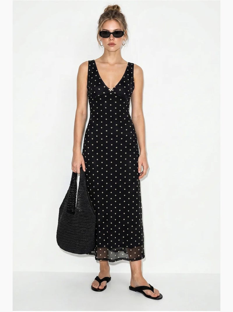 Vestido maxi de tule com bolinhas lucci Preto - Kiabi