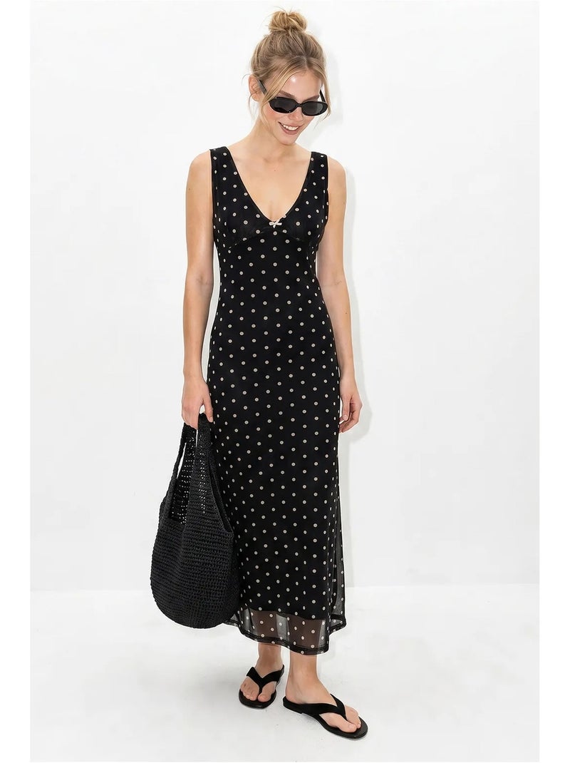 Vestido maxi de tule com bolinhas lucci Preto - Kiabi